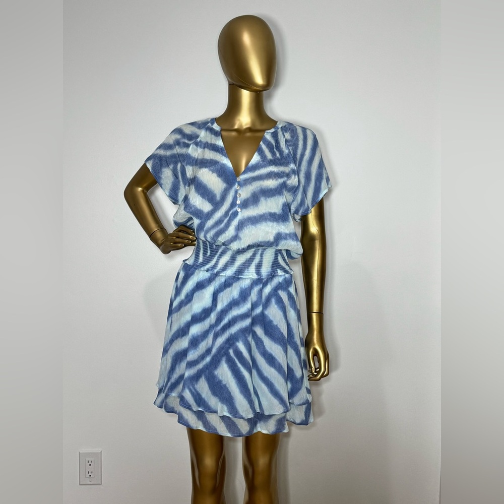 RAILS Karla Blue Watercolor Stripes Smocked Waist Mini Dress $238 ~ Size M